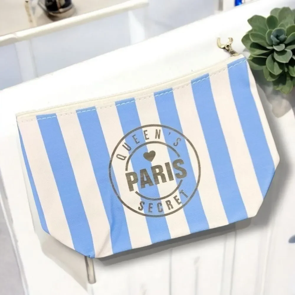 Blue White Striped Zipper Top Closure Cosmetic Bag Victoria’s Secret NEW